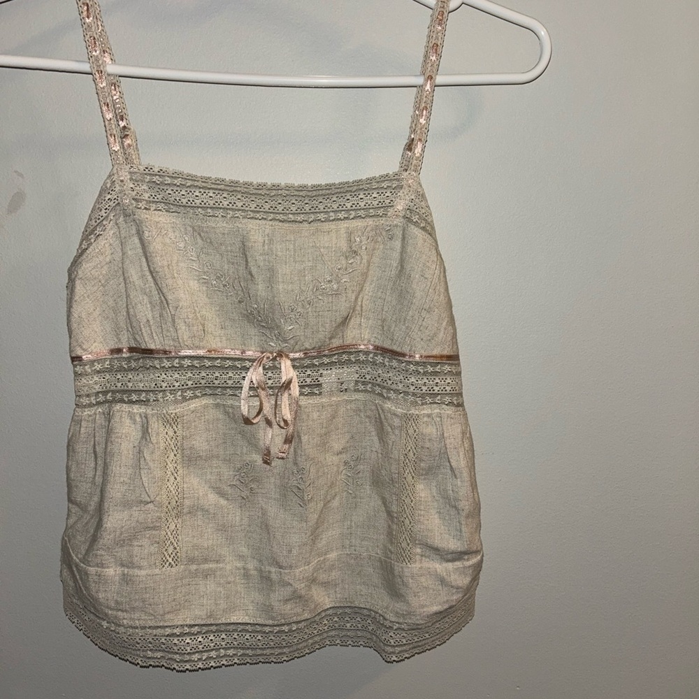 Lace Trimmed Beige Tank Top